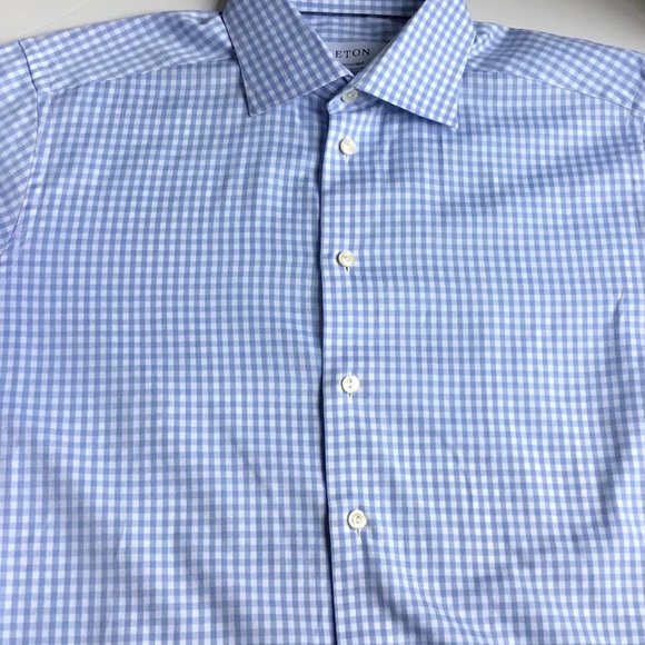 ETON  light blue nice checkered dress cotton shirt Sz 16 made in Romania  🇷🇴 - Picture 9 of 10